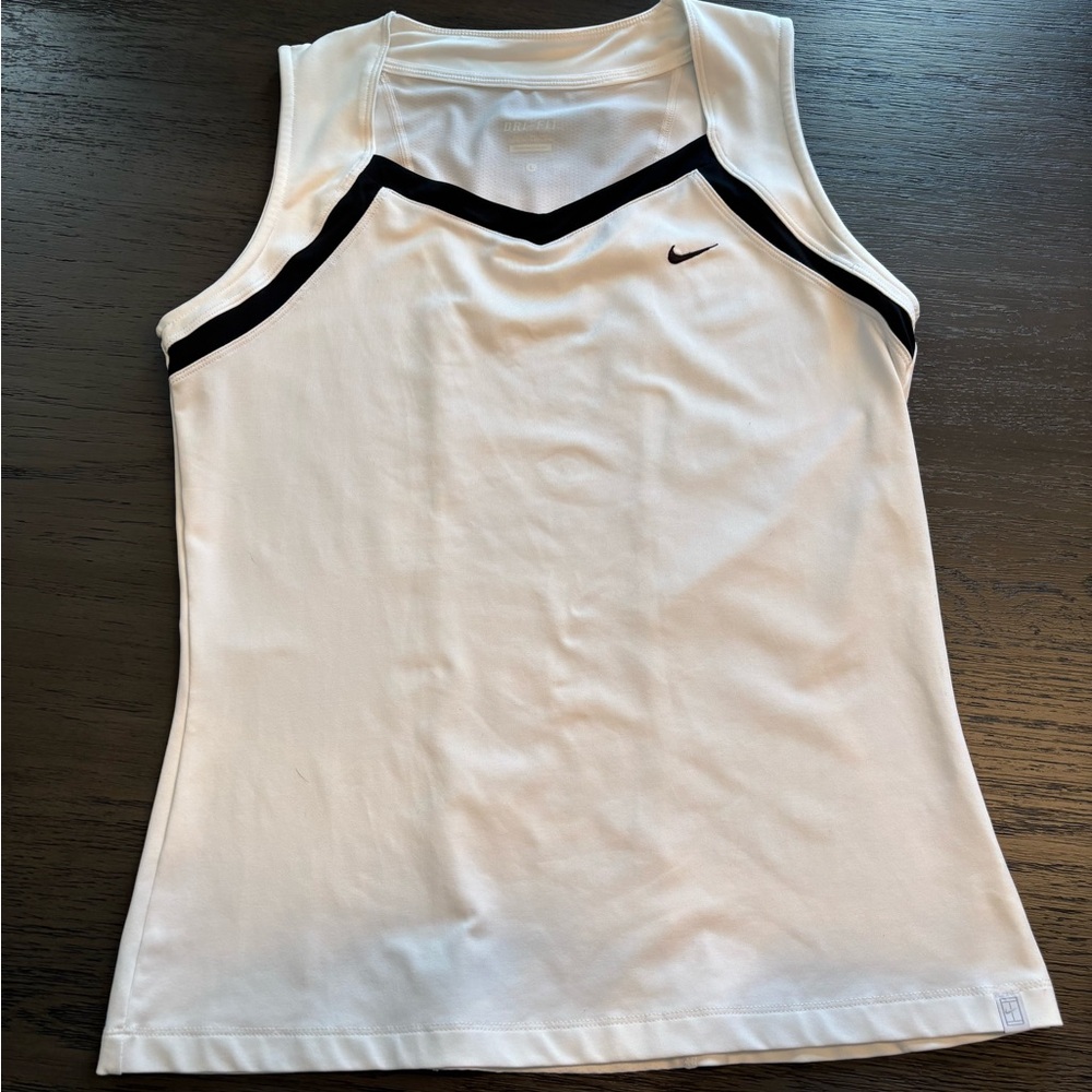 Nike Dri Fit White and Black Tank Golf Tennis Top, Size Large